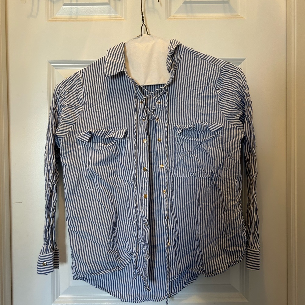 Zara striped tie blouse